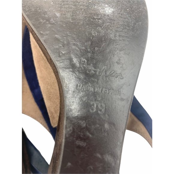 Boden Size 39 (US Size 8) Dark Blue & Beige Leather Slingback Wedges - Picture 7 of 8